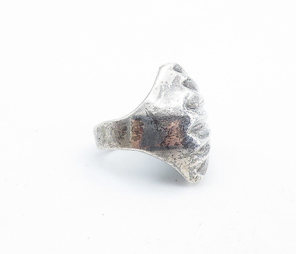 MEXICO 925 Silver  Vintage Dark Tone Scalloped Dome Band Ring Sz 7  RG6974