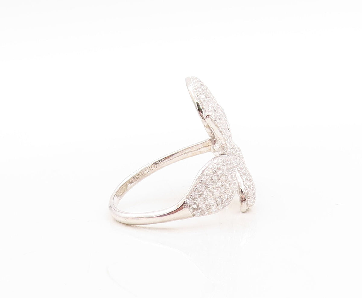 925 Sterling Silver Vintage Ring Modernist CZ Inlay Flower Cutout Sz 10  RG31439