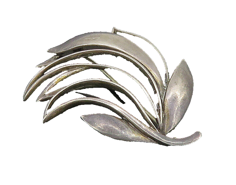 JUST ANDERSEN DENMARK 925 Silver  Vintage Modernist Leaf Brooch Pin  BP9323