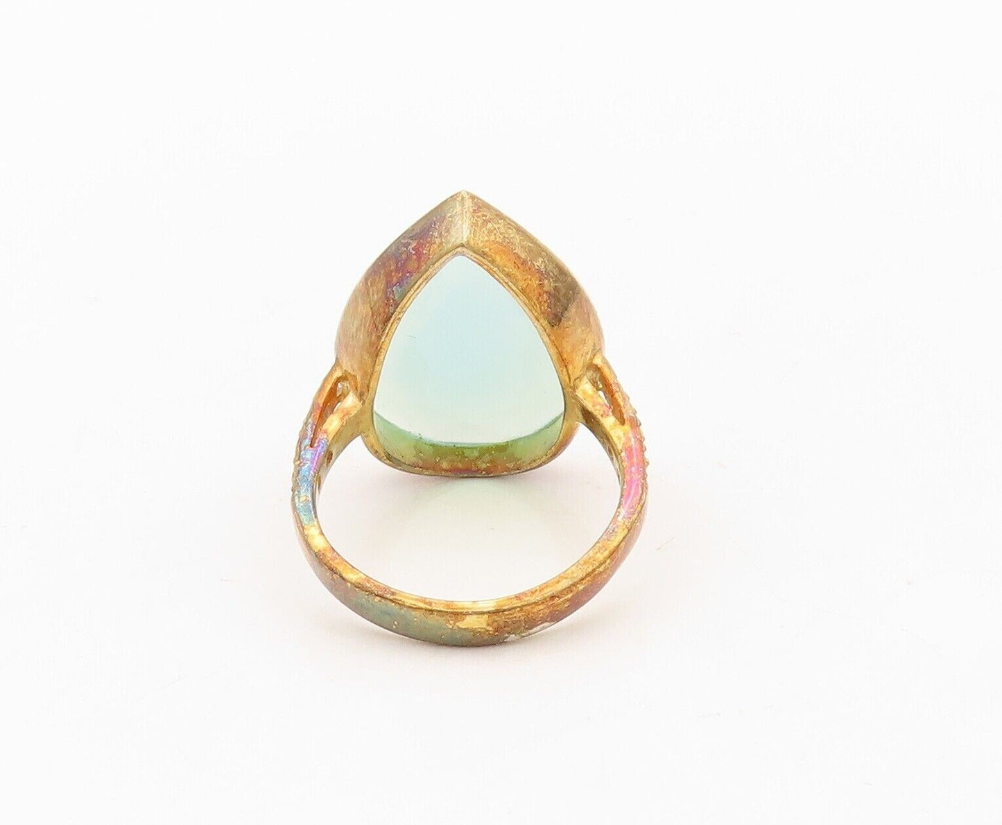 925 Sterling Silver Vintage Ring Gold Plated Drop Shape Gemstone  Sz 8  RG30390