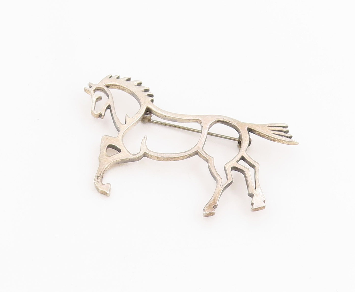 925 Sterling Silver Vintage Brooch Pin Modernist Running Horse Outline  BP12171