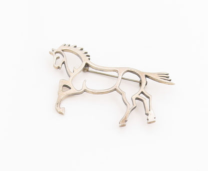 925 Sterling Silver Vintage Brooch Pin Modernist Running Horse Outline  BP12171