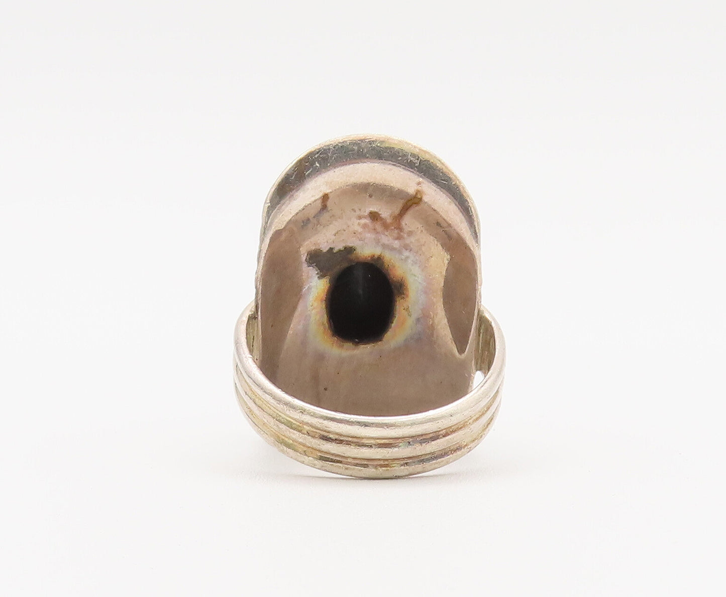925 Sterling Silver Vintage Ring Dented Shield Beaded Oval Onyx Sz 11 RG27823