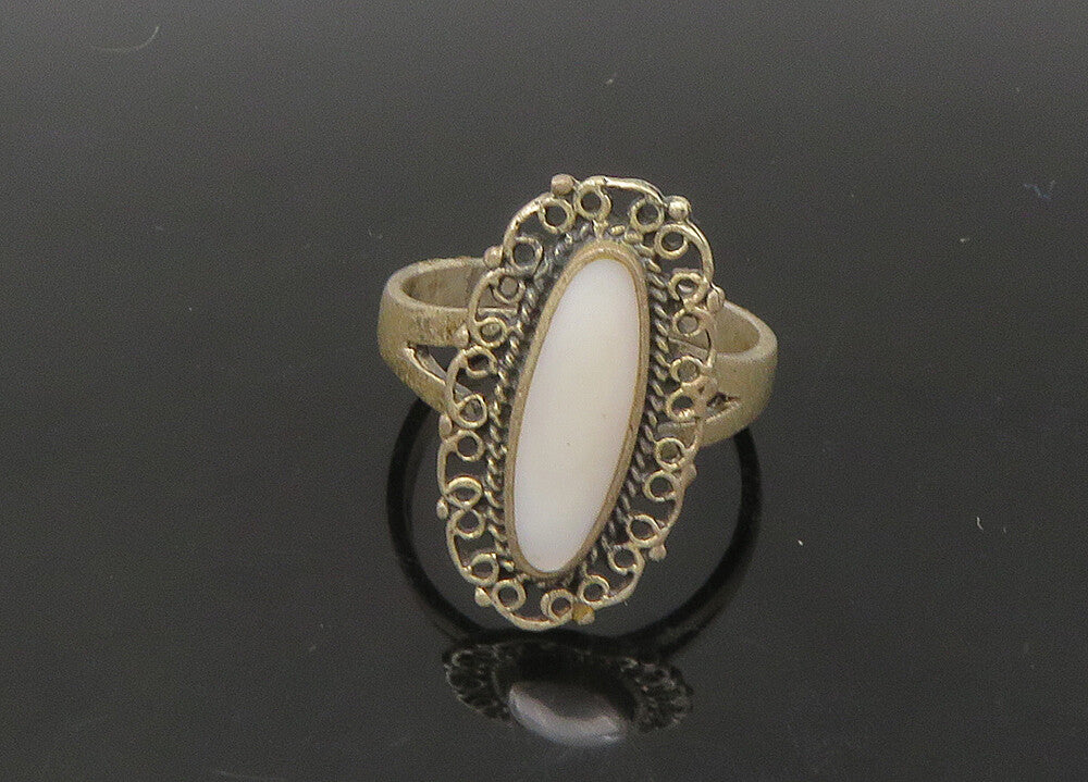 925 Sterling Silver  Vintage White Agate Swirl Trim Band Ring Sz 6  RG22272