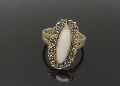 925 Sterling Silver  Vintage White Agate Swirl Trim Band Ring Sz 6  RG22272