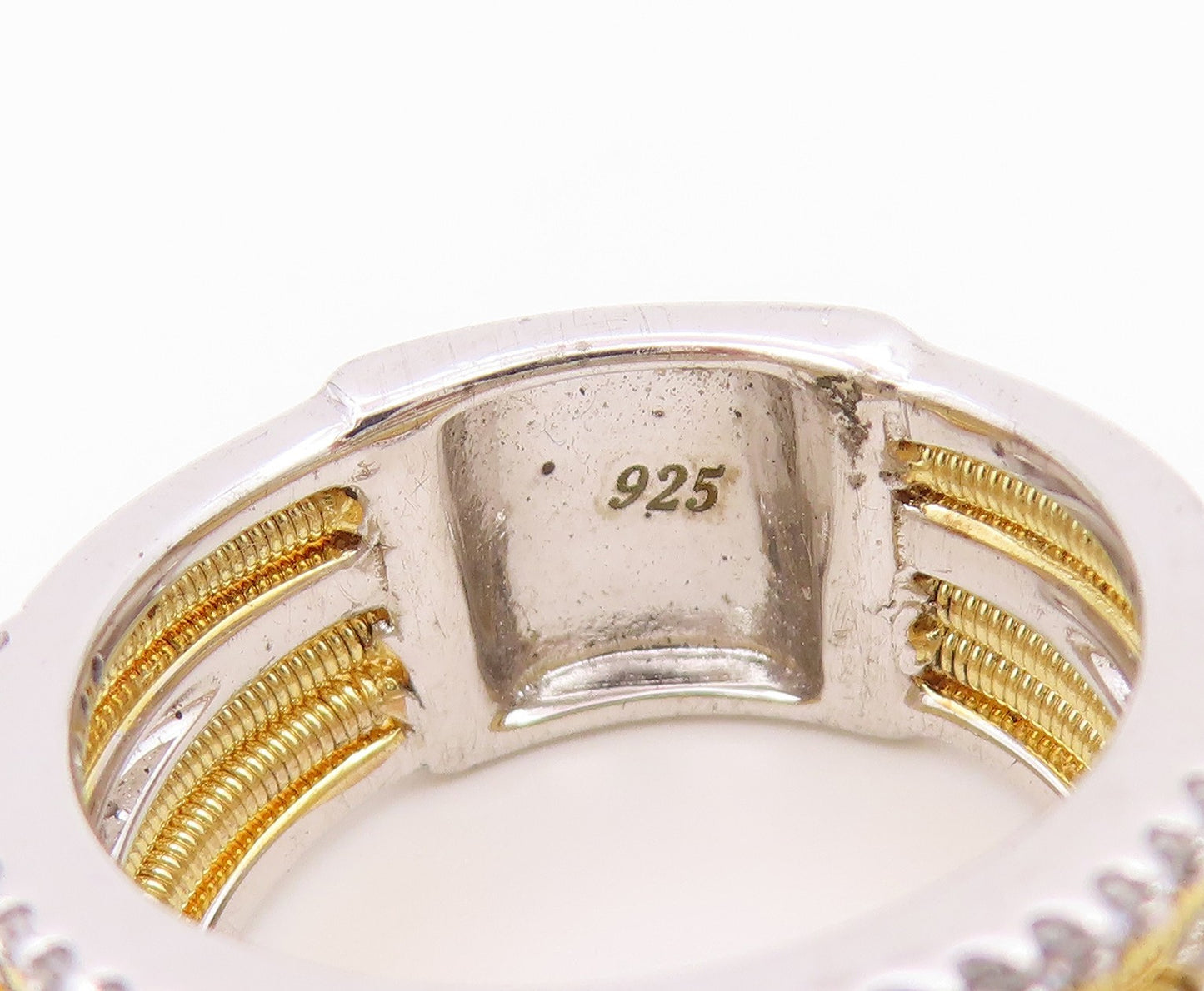 925 Sterling Silver Vintage Ring Two Tone CZ Multi Row Pave Band  Sz 6  RG36545