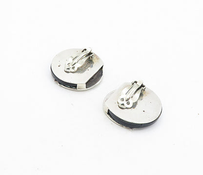 MEXICO 925 Silver  Vintage Black Onyx Moon & Stars Non Pierce Earrings  EG4337