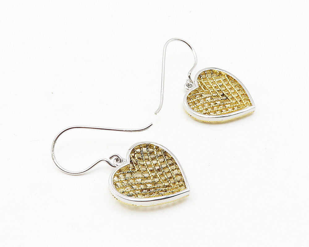925 Sterling Silver  Shiny Two Tone Love Heart Twist Drop Earrings  EG5594