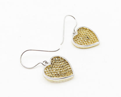 925 Sterling Silver  Shiny Two Tone Love Heart Twist Drop Earrings  EG5594