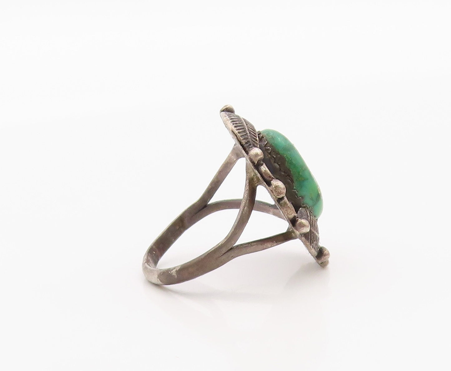 925 Sterling Silver Vintage Ring NAVAJO Turquoise Floral Leaf  Sz 9  RG36398