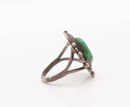 925 Sterling Silver Vintage Ring NAVAJO Turquoise Floral Leaf  Sz 9  RG36398