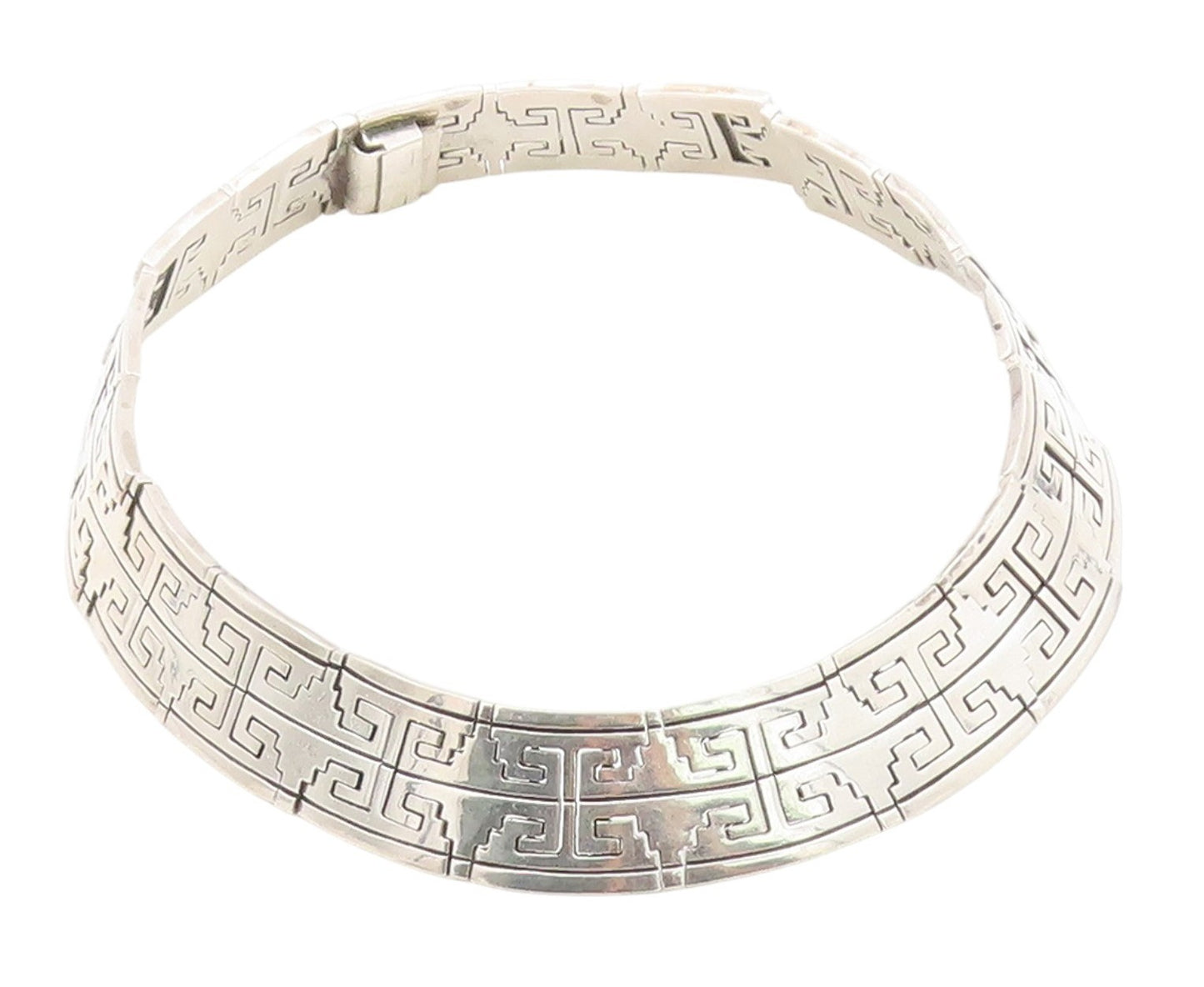 925 Sterling Silver Vintage Necklace MEXICO Geometric Link Choker HEAVY  NE4644