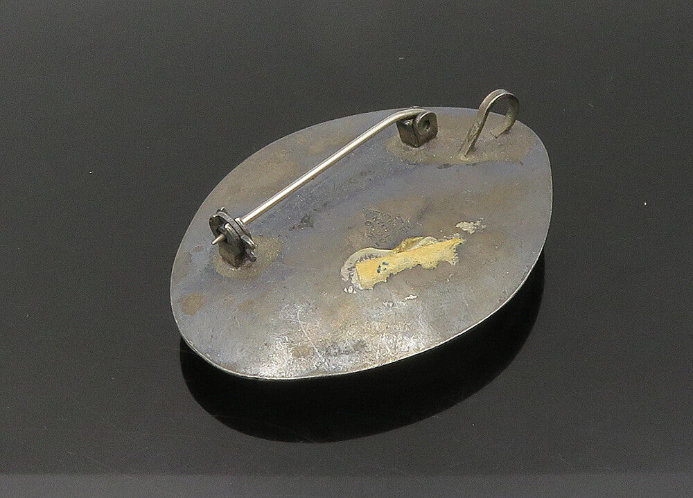 ISRAEL 925 Sterling Silver  Vintage Heavy Eilat Stone Brooch Pin  BP8492