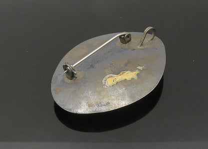 ISRAEL 925 Sterling Silver  Vintage Heavy Eilat Stone Brooch Pin  BP8492