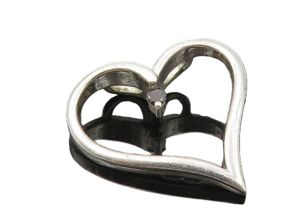 925 Sterling Silver  Genuine Black Diamond Open Love Heart Pendant  PT8014