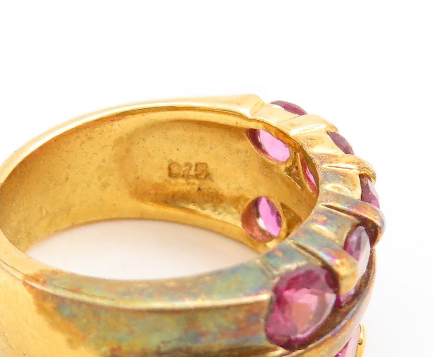 925 Sterling Silver Vintage Ring Gold Plated Pink CZ Inlay  Sz 5.5  RG31212