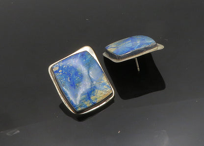 925 Sterling Silver  Vintage Blue Enamel Art Square Drop Earrings  EG9847