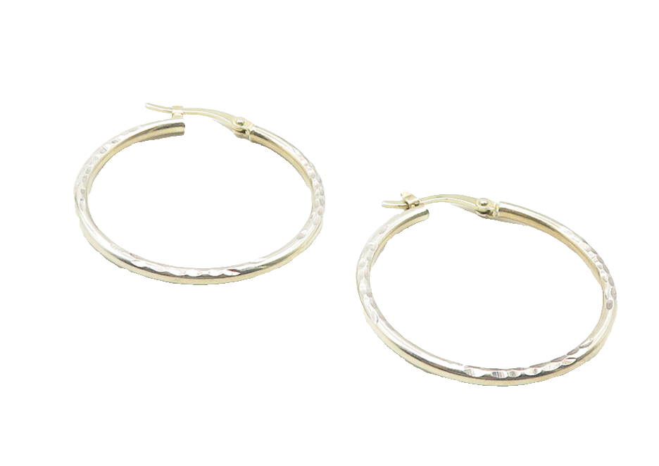 925 Sterling Silver  Vintage Shiny Diamond Cut Round Hoop Earrings  EG6199