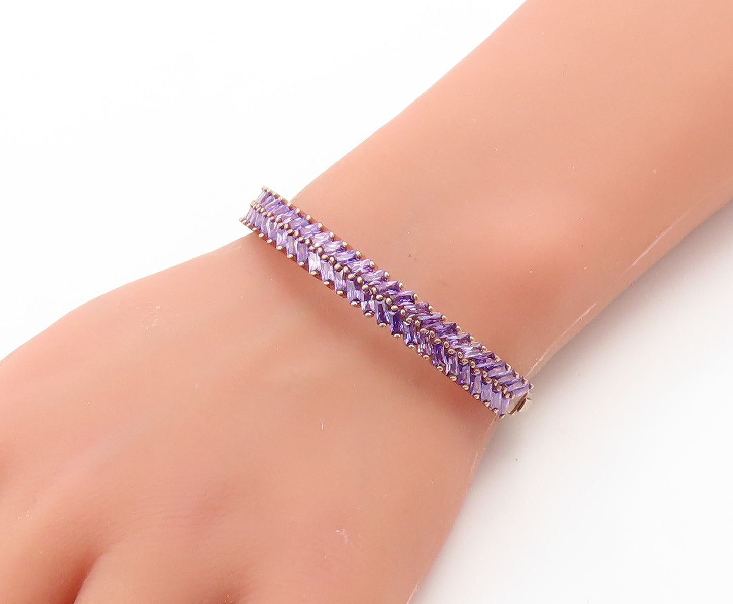 925 Sterling Silver Vintage Bracelet Gold Plated Tanzanite Elegant Bangle BT5727