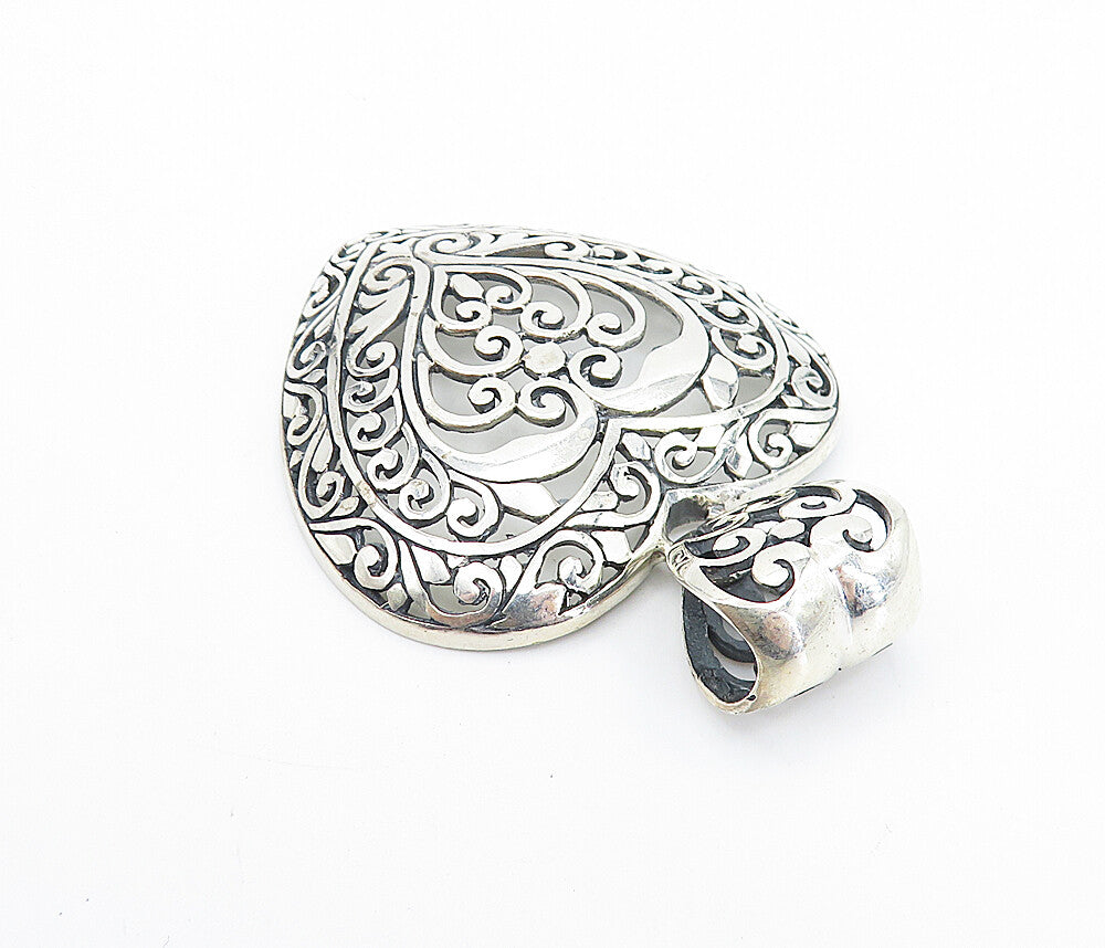 925 Sterling Silver Shiny Open Swirl Pattern Love Heart Drop Pendant PT5948
