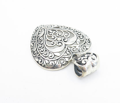925 Sterling Silver Shiny Open Swirl Pattern Love Heart Drop Pendant PT5948