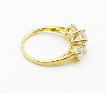 925 Sterling Silver  Cubic Zirconia Gold Plated 3 Stone Band Ring Sz 6 RG16826