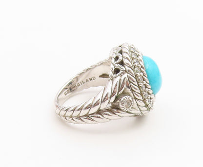 925 Sterling Silver Vintage Ring JUDITH RIPKA Turquoise & CZ Band  Sz 6  RG36686