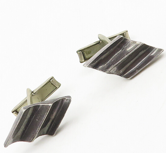 MEXICO 925 Sterling Silver  Vintage Dark Tone Diamond Shaped Cufflinks  TR2456