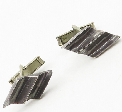 MEXICO 925 Sterling Silver  Vintage Dark Tone Diamond Shaped Cufflinks  TR2456