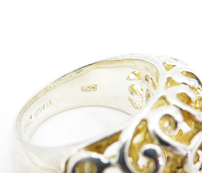 925 Sterling Silver  Shiny Floral Swirl Cutout Dome Band Ring Sz 8  RG6072