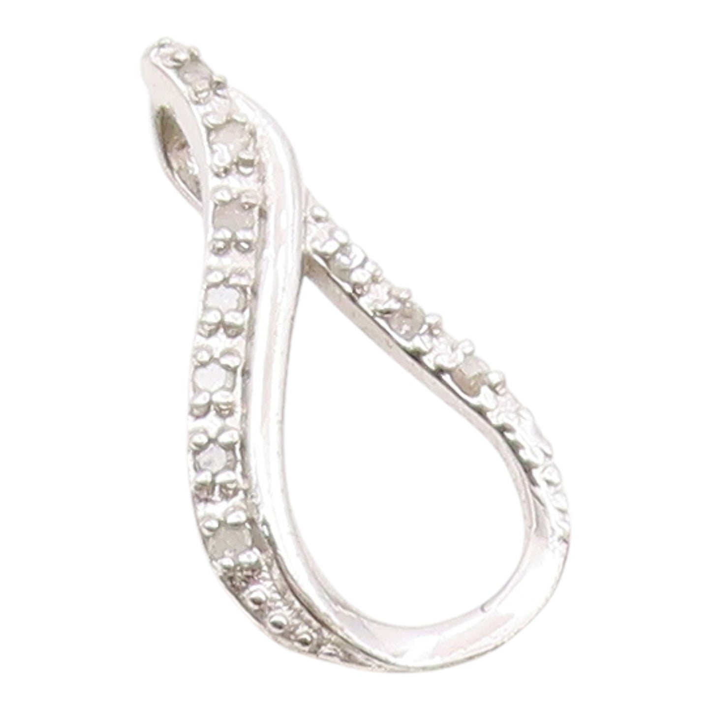 925 Sterling Silver  Shiny Genuine Diamonds Open Tear Drop Pendant  PT7928