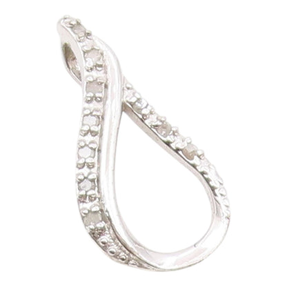 925 Sterling Silver  Shiny Genuine Diamonds Open Tear Drop Pendant  PT7928