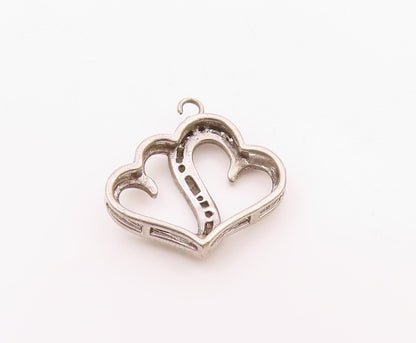 925 Sterling Silver  Vintage Genuine Diamonds Love Hearts Pendant  PT12538