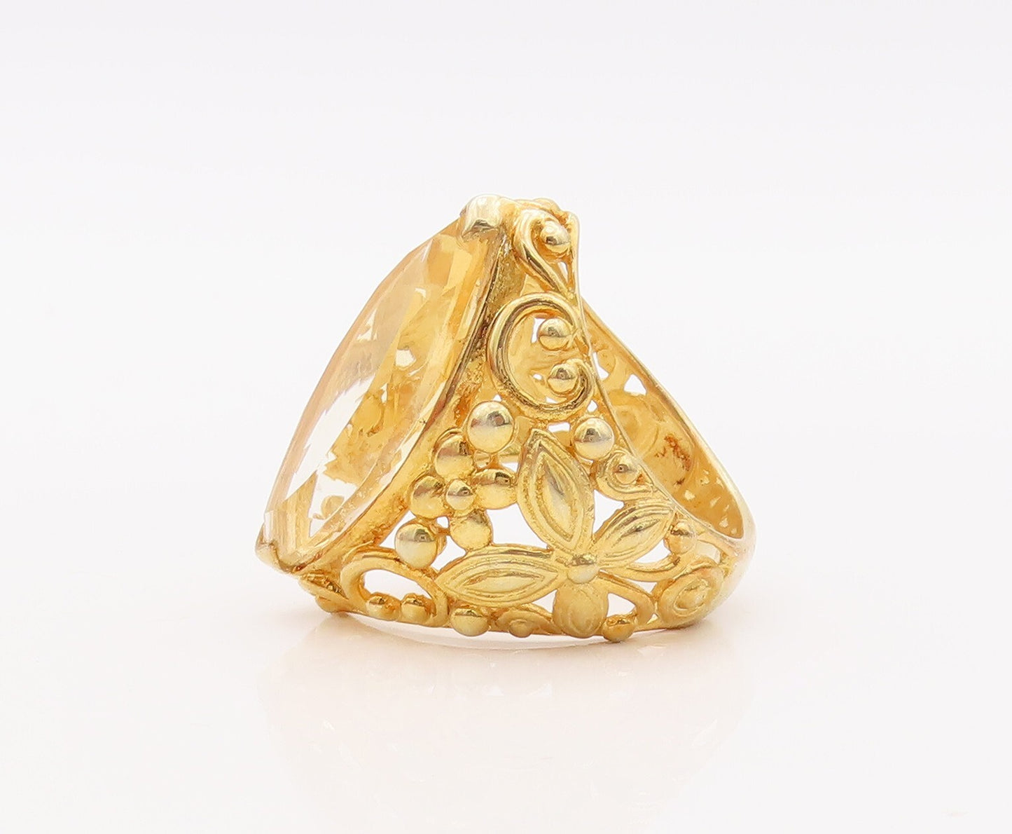 925 Sterling Silver Vintage Ring Gold Plated Citrine Floral Cutout Sz 7  RG29328