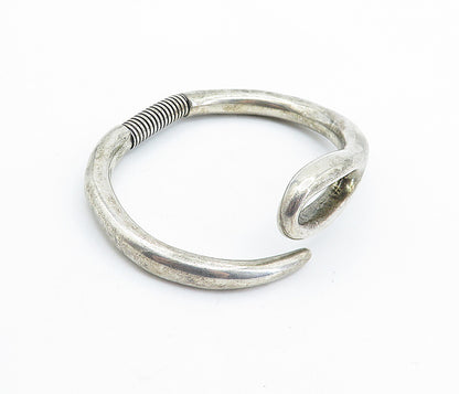 UNODE50 925 Sterling Silver Vintage Flexible Loop Bypass Cuff Bracelet BT2532