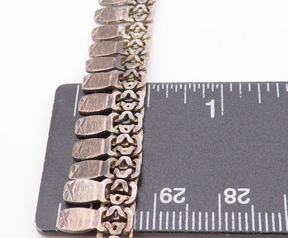 925 Sterling Silver Vintage Necklace Carved Small Flat Rectangular Links  NE4572