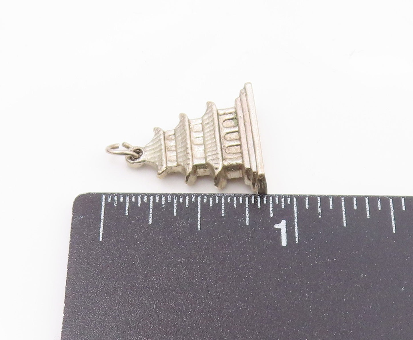 925 Sterling Silver  Vintage Three Floors House Motif Pendant  PT21495