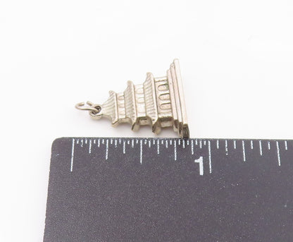 925 Sterling Silver  Vintage Three Floors House Motif Pendant  PT21495