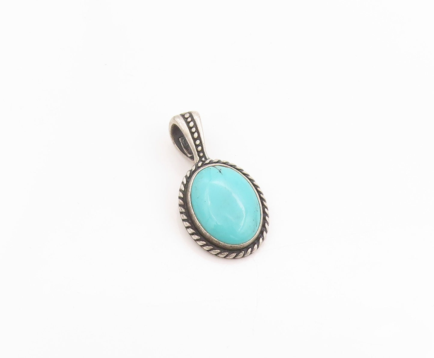 925 Sterling Silver Vintage Pendant CAROLYN POLLACK Oval Turquoise Charm PT24799
