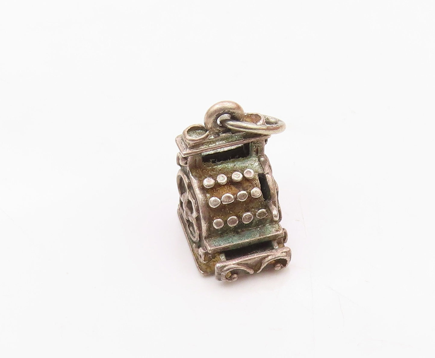 BEAU 925 Silver  Vintage Detailed Antique Cash Register Charm Pendant  PT21719