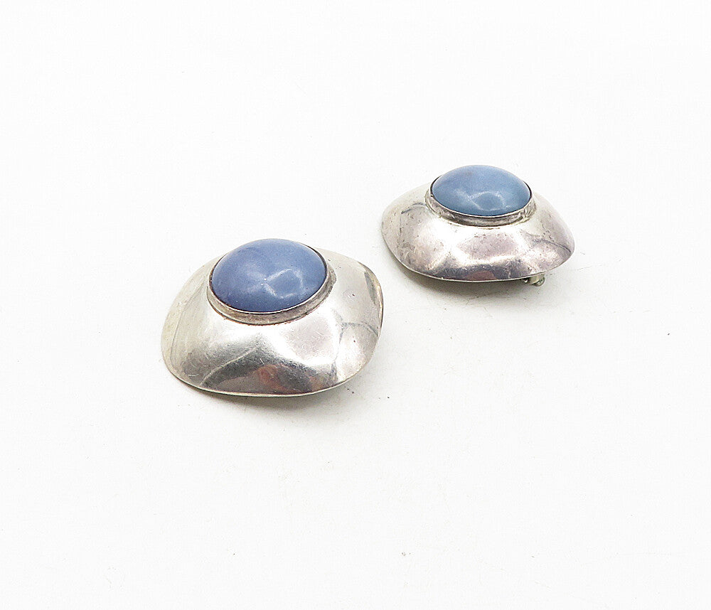 MEXICO 925 Sterling Silver  Vintage Chalcedony Non Pierce Earrings  EG4930