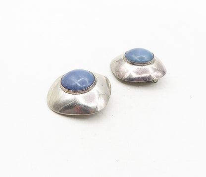 MEXICO 925 Sterling Silver  Vintage Chalcedony Non Pierce Earrings  EG4930