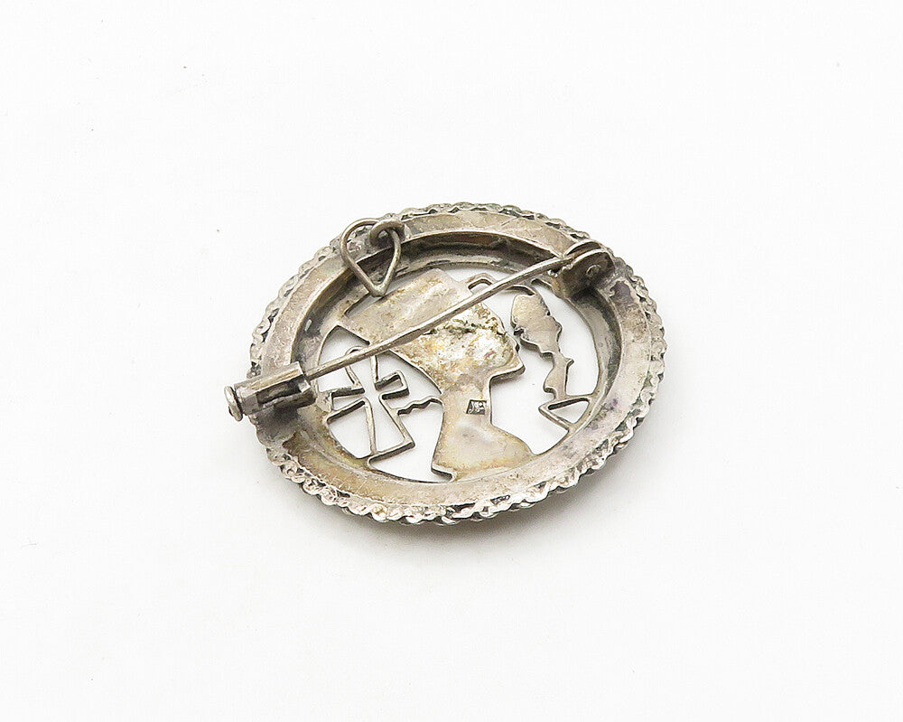 MIDDLE EAST 925 Silver  Vintage Egyptian Queen Nefertiti Brooch Pin  BP7563