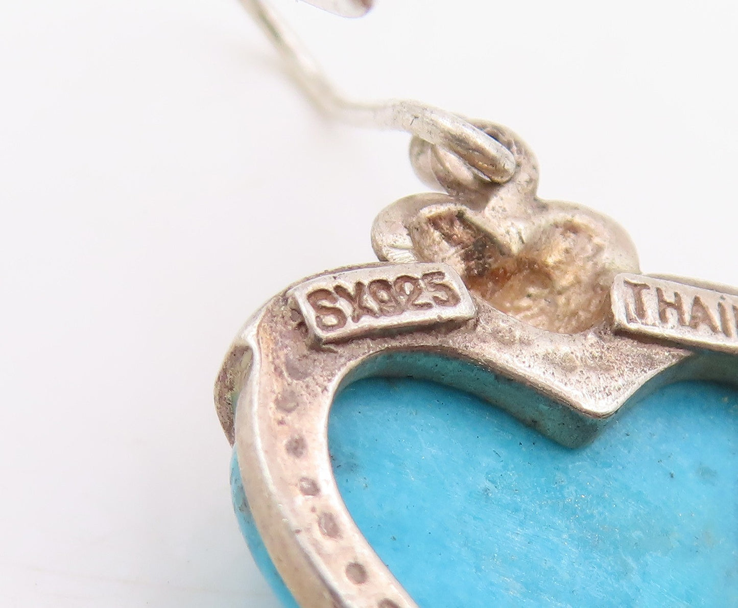 925 Sterling Silver Vintage Earrings Cabochon Turquoise Love Heart Drop  EG14132