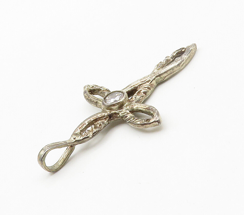 925 Sterling Silver  Vintage Cubic Zirconia Religious Cross Pendant  PT11920