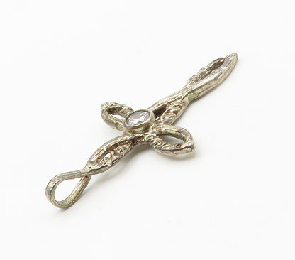 925 Sterling Silver  Vintage Cubic Zirconia Religious Cross Pendant  PT11920
