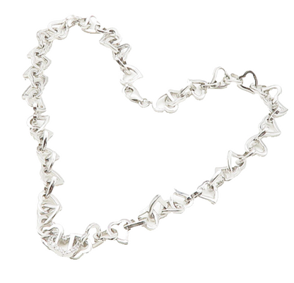 925 Sterling Silver  Shiny Polished Open Love Heart Chain Necklace  NE2960