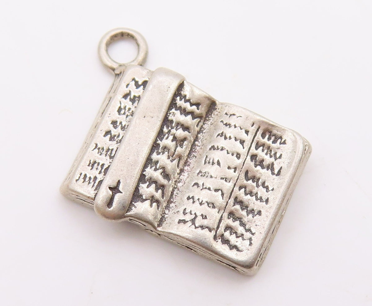 925 Sterling Silver  Vintage Open Religious Holy Bible Charm Pendant  PT21579