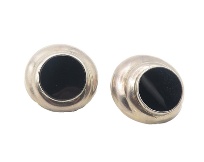 MEXICO 925 Sterling Silver  Vintage Black Onyx Non Pierce Earrings  EG6164