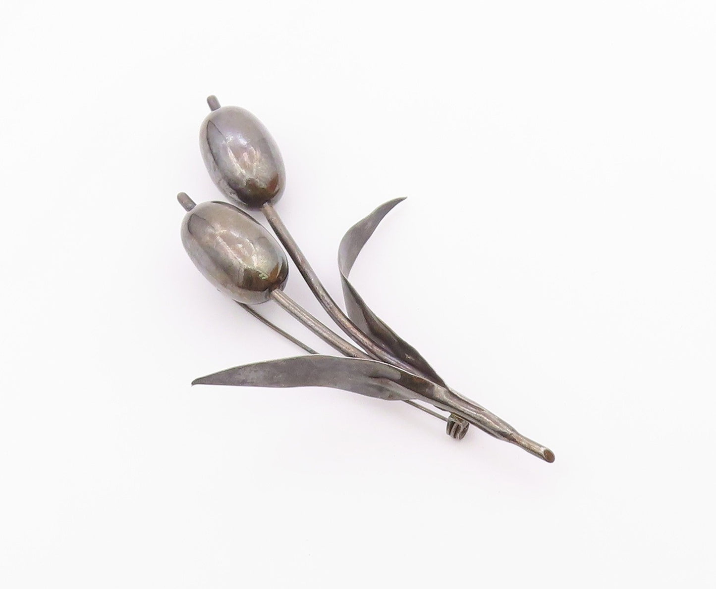 MEXICO 925 Silver  Vintage Large Stem Flower Statement Brooch Pin  BP9941